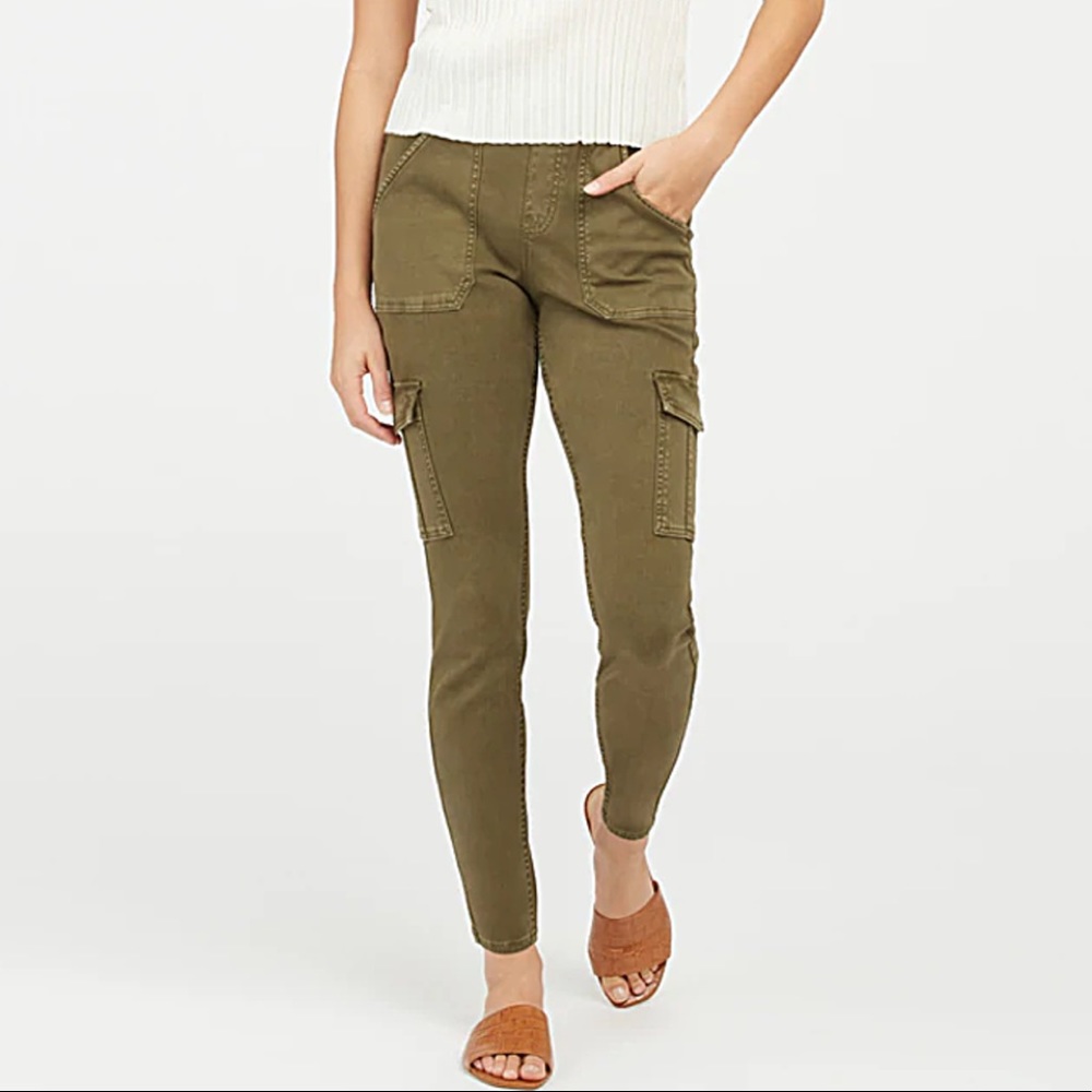 NEW Spanx Sz XL Tall Green Stretch Twill Ankle Cargo Pant in Soft Sage